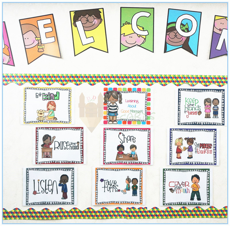 幼儿园早教礼貌英文海报装饰塑封