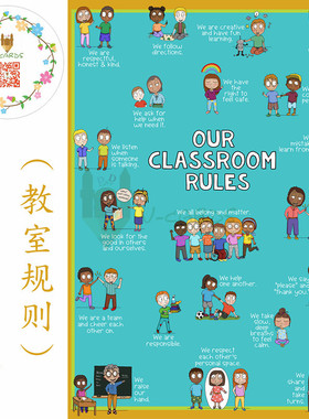 classroom rules教室守则英文导图海报主题教具背胶墙贴教室装饰