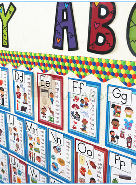 26个英文字母笔画墙Alphabet海报教室装饰闪卡教具小学单词幼儿园