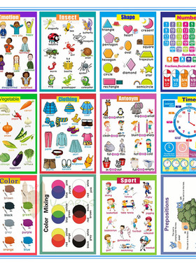 英文导图海报A3相纸塑封主题教具大闪卡教室装修装饰启蒙早教定制