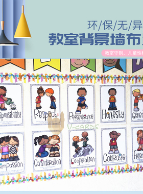 Classroom英语教室背景墙rule规则character性格布置幼儿园教师具
