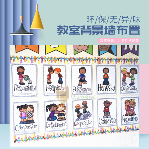 Classroom英语教室背景墙rule规则character性格布置幼儿园教师具