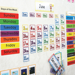 Calendar英文闪卡日历月份星期日期天气教室背景墙贴装 饰课堂教具