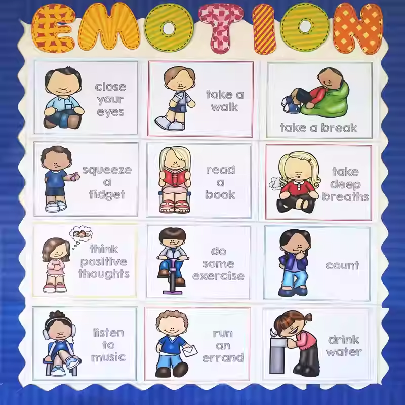 早教幼儿园装修英语海报卡calming down稳定情绪EMOTION办法12张