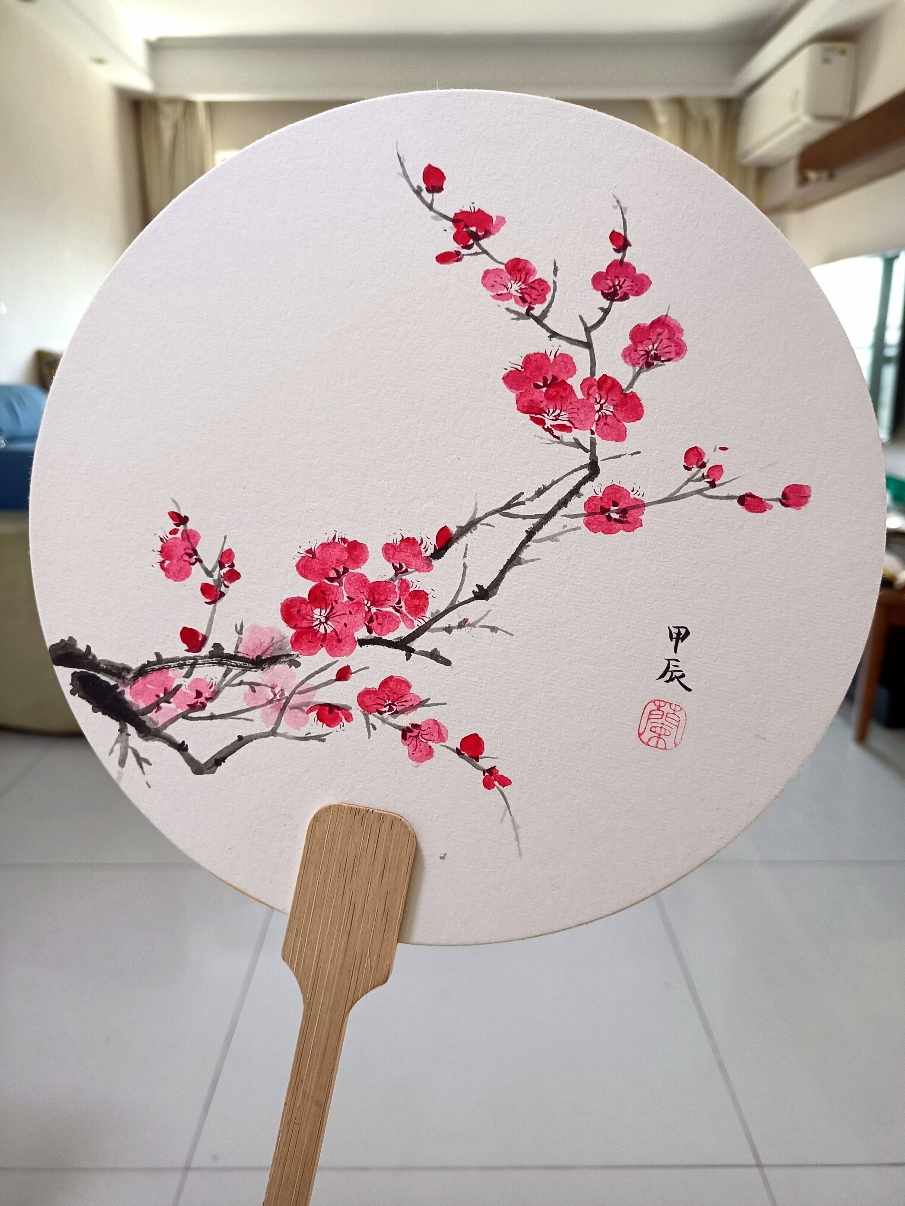 加厚宣纸团扇梅兰竹菊扇面漆扇手绘古风扇子diy材书法作品纸纸扇