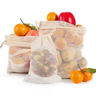 环保棉网袋超市购物收纳袋全棉拼接水果网袋抽绳果蔬束口购物袋