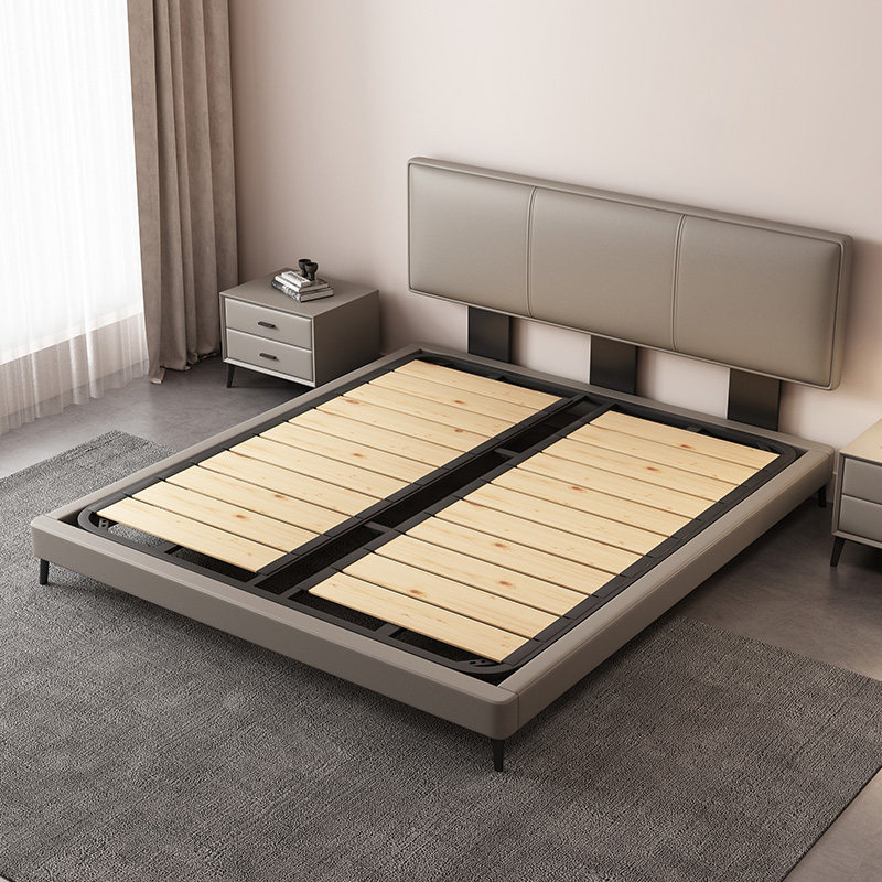 超薄床头真皮软包床现代简约皮艺床小户型齐边极薄双人床2025新款
