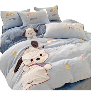 冬季加厚牛奶绒四件套双面绒床单被套珊瑚绒儿童三件套法兰绒床笠