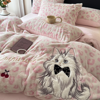 A类母婴级加厚兔兔绒四件套豹纹