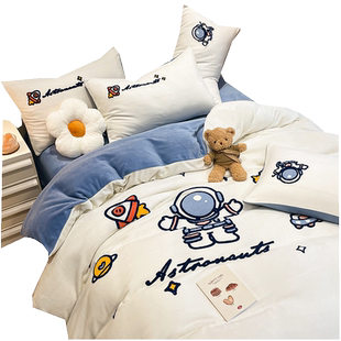 A类冬季牛奶绒床上四件套珊瑚绒保暖儿童床品男孩法兰绒床单被套4
