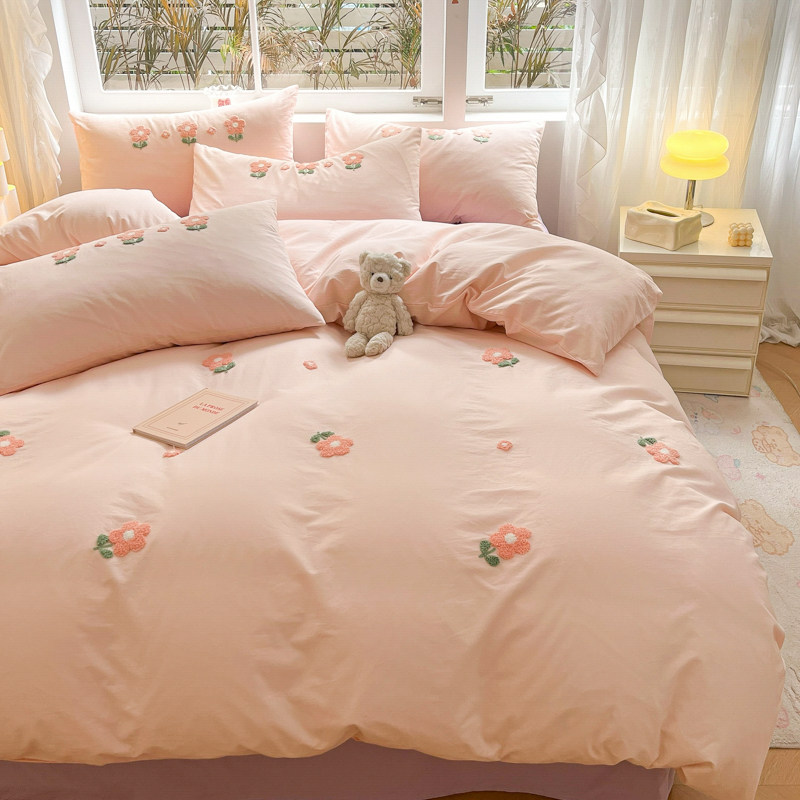 A类母婴级100全棉水洗棉四件套纯棉床单被套三件套宿舍床笠少女心