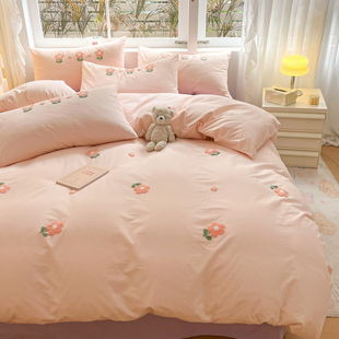 A类母婴级100全棉水洗棉四件套纯棉床单被套三件套宿舍床笠少女心