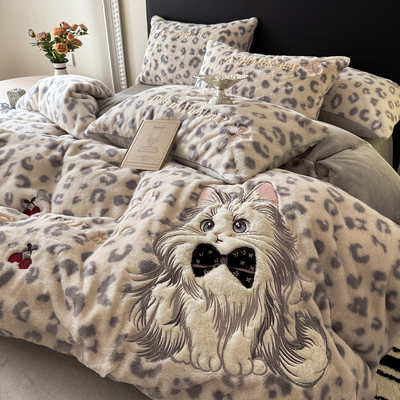 A类母婴级兔兔绒四件套豹纹