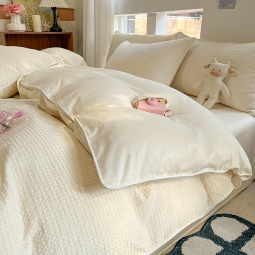 A类100%棉四件套华夫格高级感