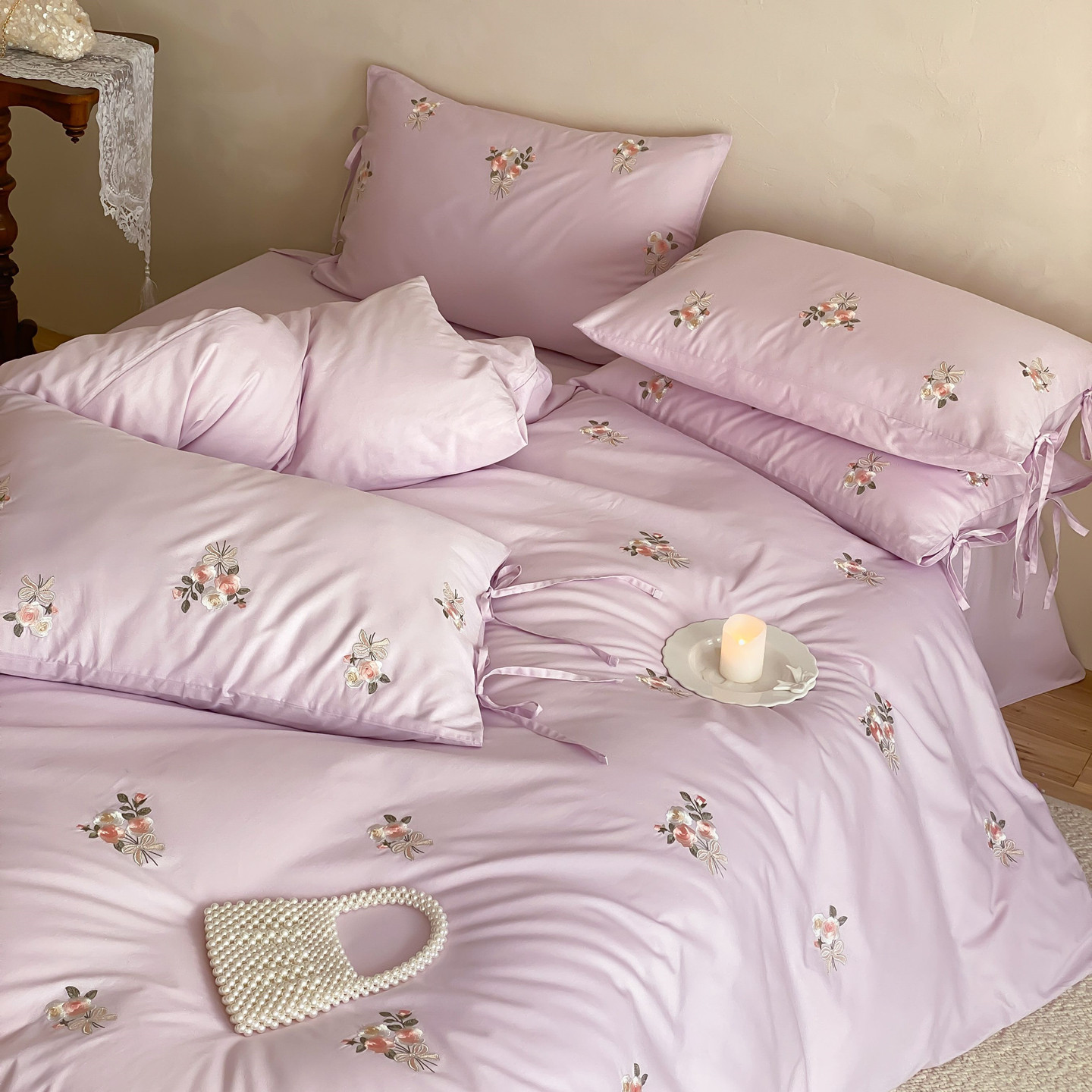 A类少女心100纯棉长绒棉四件套全棉被套公主风主卧室女孩床单床笠