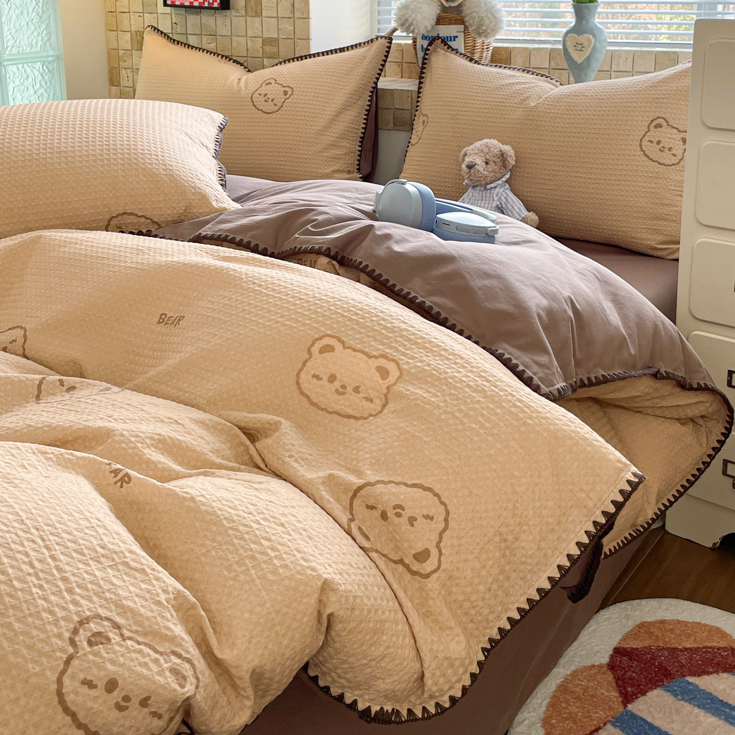 A类100全棉华夫格四件套纯棉母婴级床单被套儿童三件套男孩床笠款,床上用品,床品套件/四件套/多件套,淘宝优惠券,粉丝福利购,淘宝优惠卷