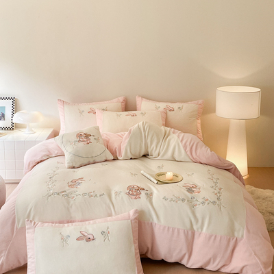 A类母婴级牛奶绒四件套少女心