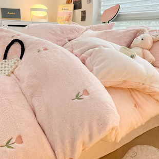 加厚冬季兔兔绒四件套双面绒床单被套牛奶绒珊瑚绒床笠少女心床品