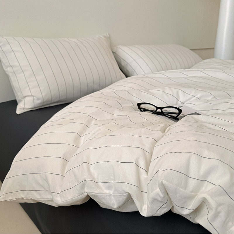 A类母婴级100全棉水洗棉四件套纯棉条纹被套床单简约现代被罩床笠,床上用品,床品套件/四件套/多件套,淘宝优惠券,粉丝福利购,淘宝优惠卷