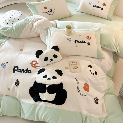 A类母婴级加厚牛奶绒四件套卡通