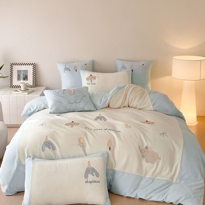 A类母婴级加厚牛奶绒四件套卡通