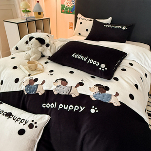 A类母婴级加厚牛奶绒四件套冬季腊肠狗珊瑚宝宝绒床单被套三件套4