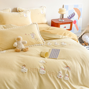 A类母婴级儿童牛奶绒四件套冬季可爱卡通宝宝绒面三件套床单被套4