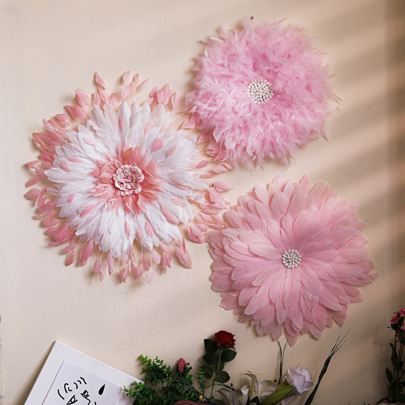 ins风羽毛墙面装饰挂件 粉色花服装店北欧创意客厅少女心床头壁饰,家居饰品,壁饰,淘宝优惠券,粉丝福利购,淘宝优惠卷