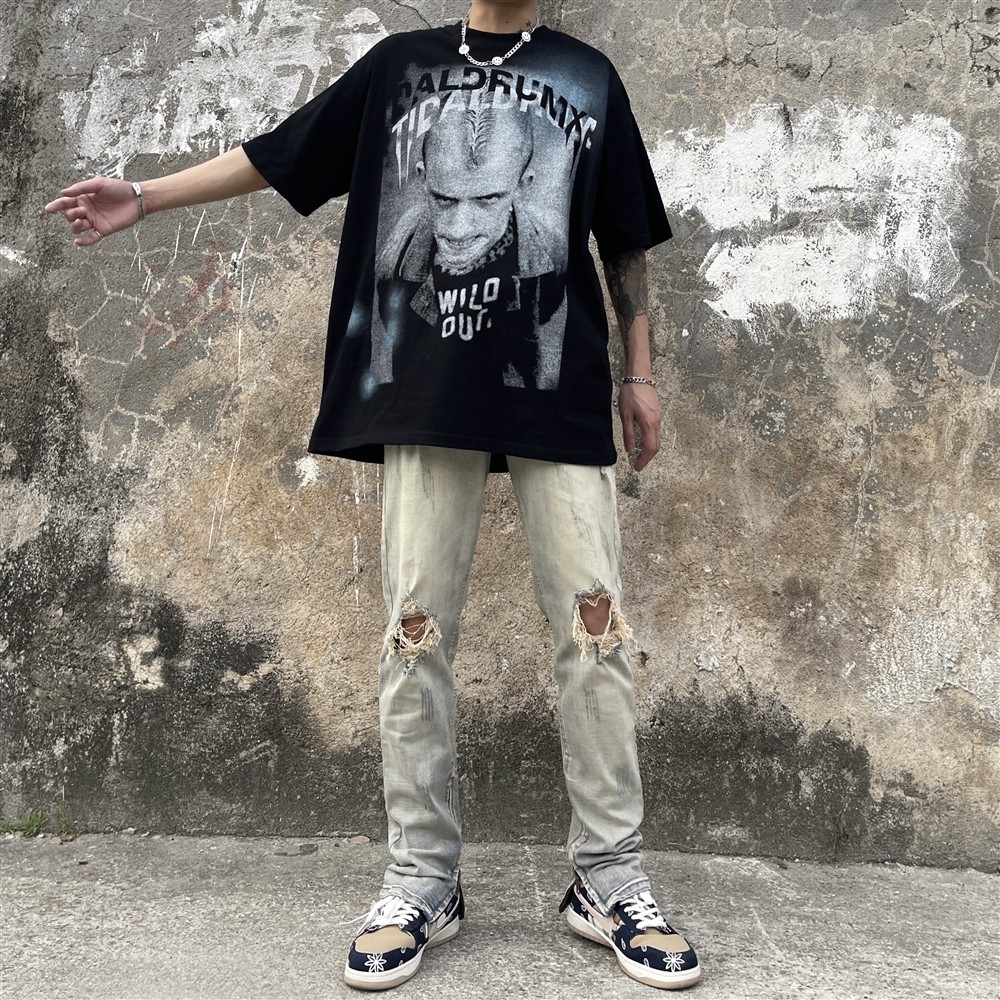 fog欧美比伯同款高街膝盖大破坏破洞修身弹力潮男拉链牛仔裤包邮