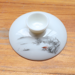 雪中山水德化白瓷盖碗茶杯单盖子 配件三才盖碗盖子 茶碗大号盖子