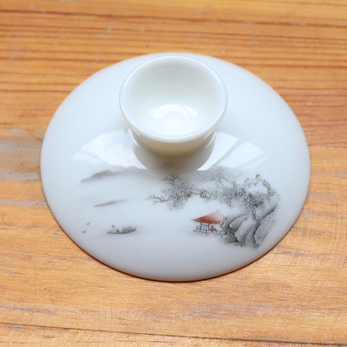 雪中山水德化白瓷盖碗茶杯单盖子 配件三才盖碗盖子 茶碗大号盖子