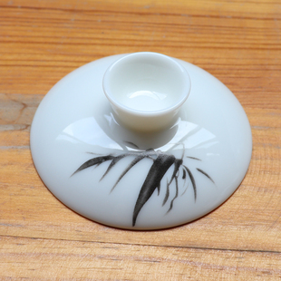 水墨兰花羊脂玉盖碗盖子白瓷盖碗单盖子三才盖碗茶碗盖子配盖陶瓷