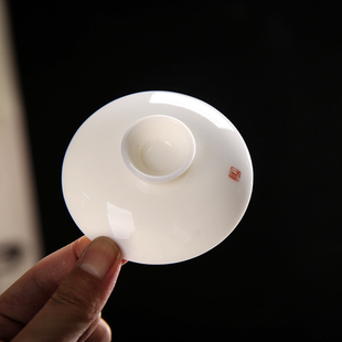 红色印章盖碗盖子羊脂玉白瓷泡茶杯茶碗单盖子白色陶瓷盖子单配