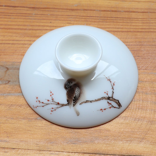 花鸟白瓷盖碗茶杯单盖子配件三才盖碗盖子茶碗大号盖子茶具零配