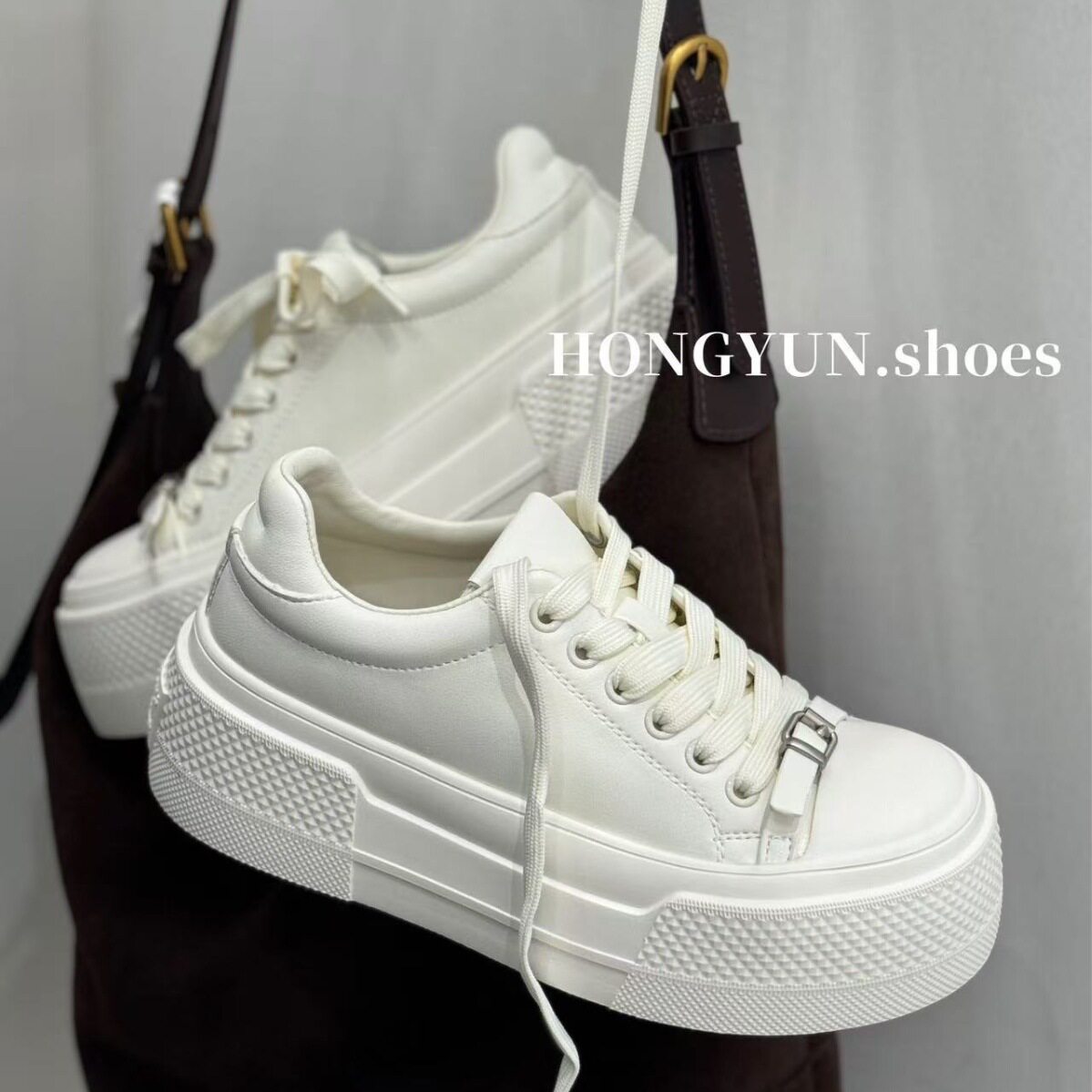 舒觅 真皮小白鞋女2026年流行爆款超火的鞋子内增高厚底运动板鞋