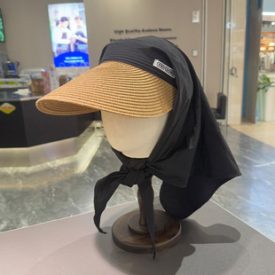 海边度假风草编头巾帽女夏季户外轻薄采茶遮阳帽时尚大帽檐太阳帽