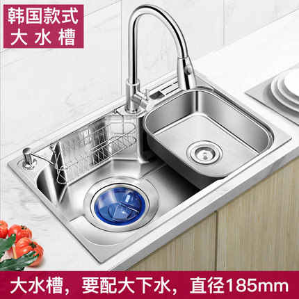 日式厨房304不锈钢水槽大单槽洗菜盆家用水池加厚洗碗槽淘菜盆