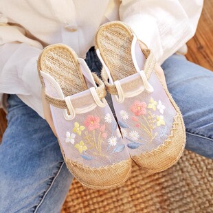 老北京布鞋夏季新款网纱女鞋防滑透气民族风软底平底绣花鞋1