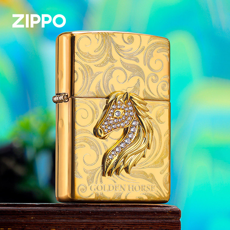 zippo打火机金马聚瑞 生肖马镶钻新年情人节礼物女送男生煤油防风