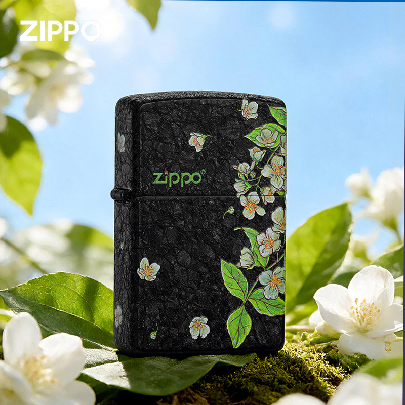 zippo正打火机春绘茉莉冰裂漆