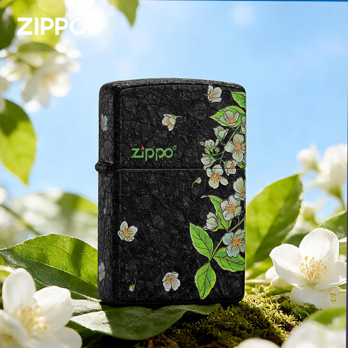 zippo正打火机春绘茉莉冰裂漆