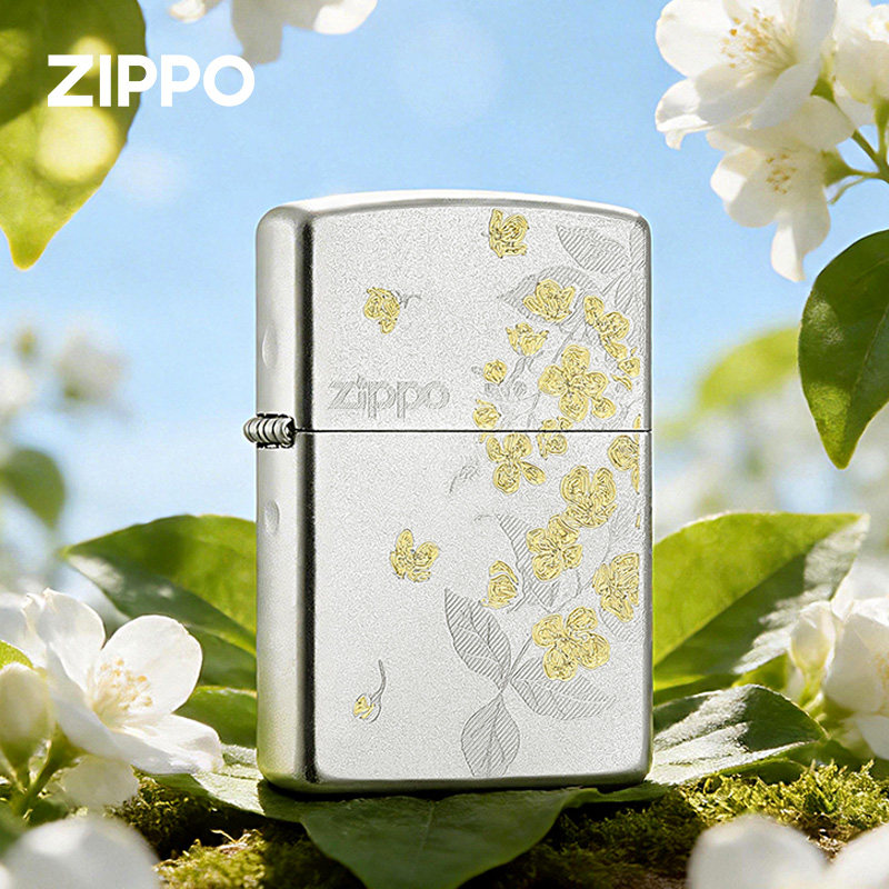 zippo打火机春绘茉莉 缎纱金花雕刻正品防风煤油送男朋友生日礼物