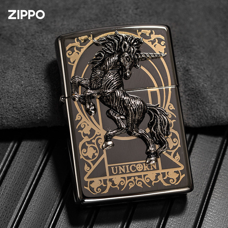 zippo打火机黑冰独角兽正版 芝宝官方男士收藏情人节个性创意zp油