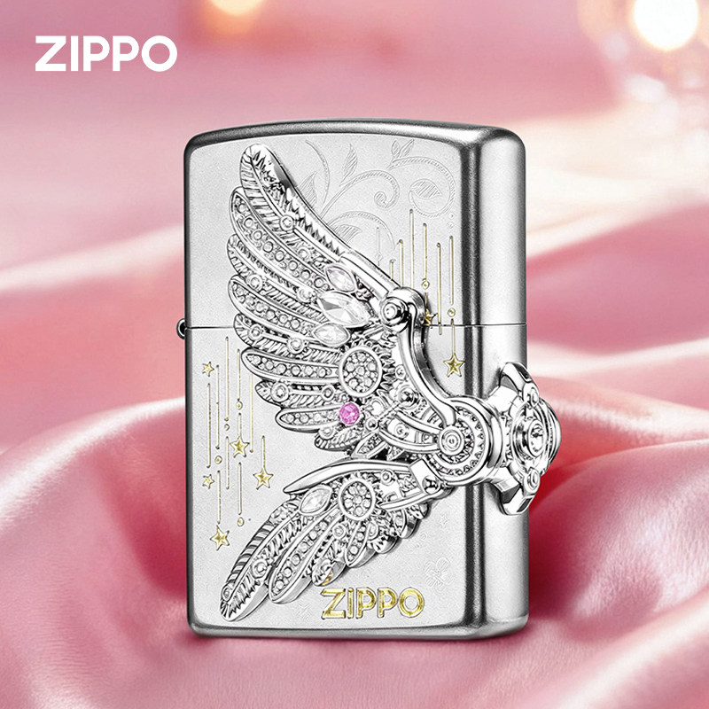 zippo打火机正品 爱恋双翼 热恋双翼镶钻环绕贴章 生日礼物男女生