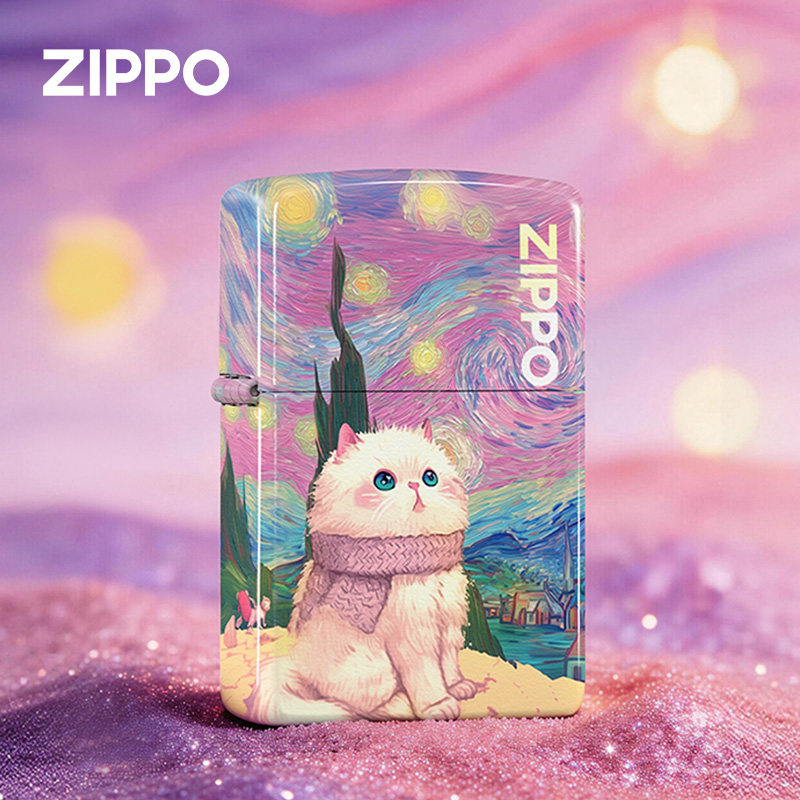 zippo打火机 星空小猫彩印定制生日礼物送男生女生防风煤油打火机