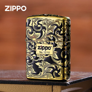 zippo打火机黑金唐草 芝宝防风煤油情人节送男友礼物 填漆官方正版