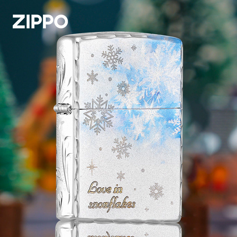 zippo打火机正品 雪落不知寒精雕咬边繁花防风煤油生日情人节送男