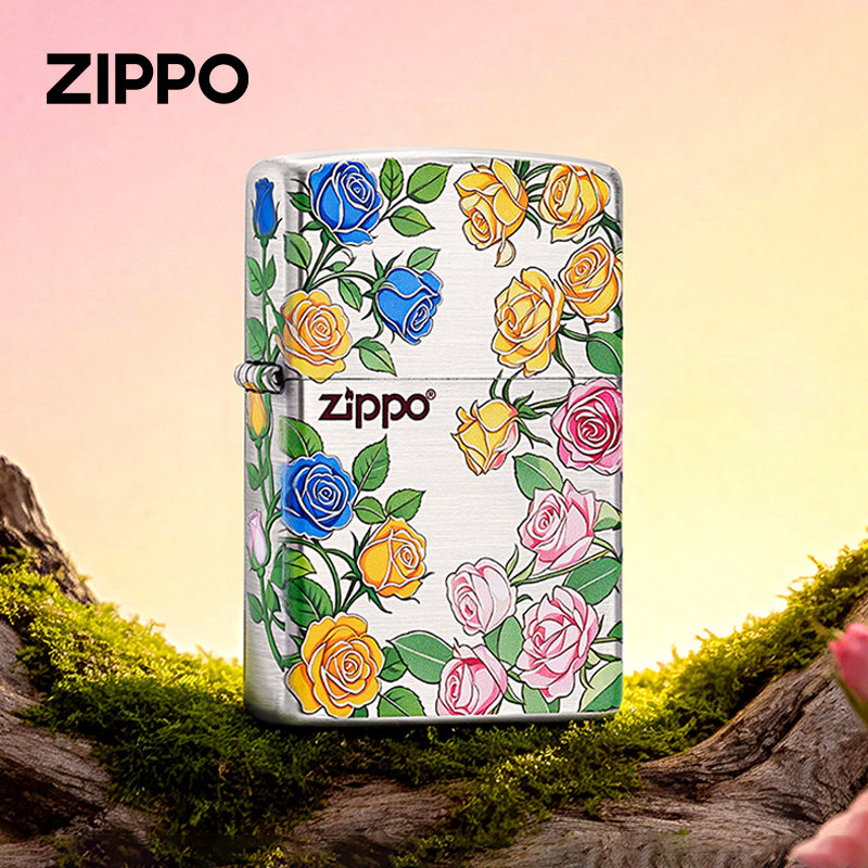 zippo打火机拉丝古银玫瑰之约 热恋玫瑰正品防风煤油七夕礼物送男