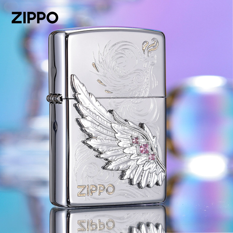 zippo打火机星雀之翼 热恋之翼粉钻翅膀贴章七夕节送男生防风煤油图片