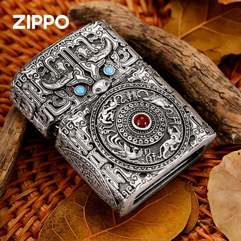 zippo打火机官方之宝正版重盔甲四象夔牛925银灵动转盘送男生礼物